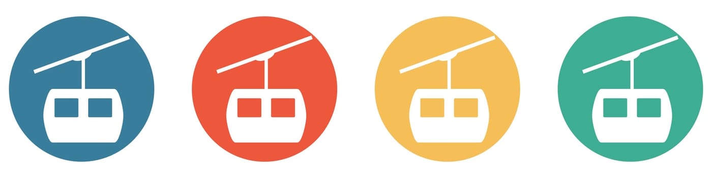 4 colorful Buttons blue, red, orange and green showing: Cable car