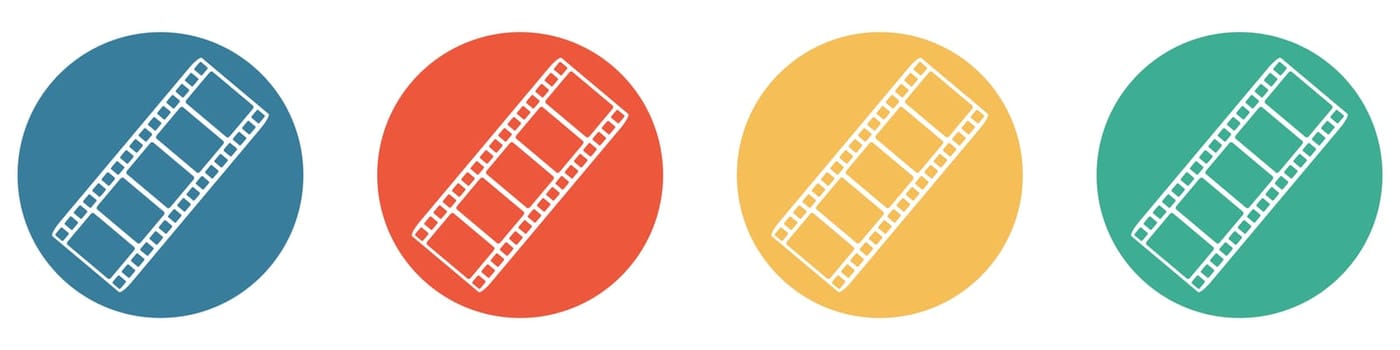 4 colorful Buttons blue, red, orange and green showing: Film and video