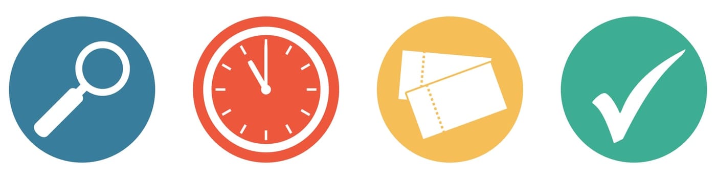 4 Buttons blue red orange green: Search for time and tickets