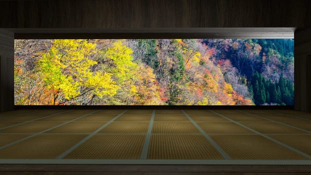 3d rendering traditional Japanese room open to view of beautiful colorful view