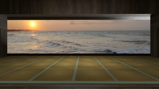 3d rendering traditional Japanese room open to view of beautiful colorful view