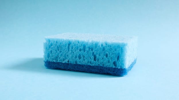 One blue sponge used to wash and erase dirt used by housewives in everyday life. They are made of porous material such as foam. Detergent retention, which allows you to spend it economically.