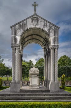 Dublin, Ireland, August 2019 Ancient, beautifully ornate sarcophagus and graves in Glasnevin Cemetery