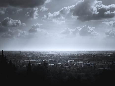 Aerial view of air pollution in the city