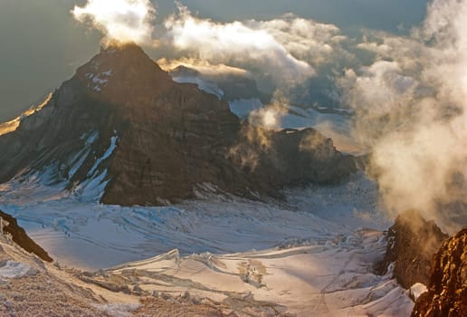 Sunrise on the Slopes of Mt Rainier in Mt Rainier National Park in Washington