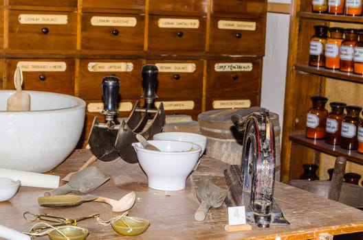 View of an old pharmacy drugstore
