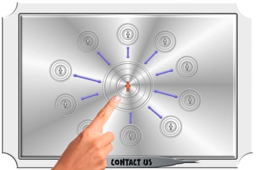 Hand touching contact us button