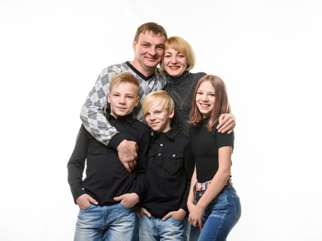 Happy adult large family, close-up portrait, isolated on white background