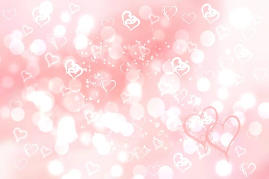 Valentines or wedding day card template. Abstract delicate love romantic holiday gradient pink orange background texture with hearts. Beautiful backdrop with space.