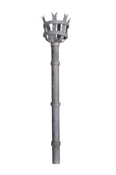 Old hand held iron torch. Isolated over white background