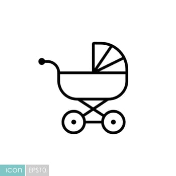 Stroller baby, carriage vector icon. Graph symbol for children and newborn babies web site and apps design, logo, app, UI