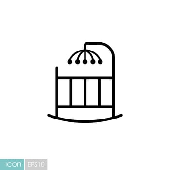 Baby cradle bed with hanging toys vector icon. Graph symbol for children and newborn babies web site and apps design, logo, app, UI
