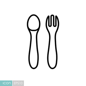 Spoon and fork for baby vector icon. Graph symbol for children and newborn babies web site and apps design, logo, app, UI