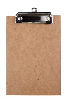front view closeup of small brown clipboard document holder mockup isolated on white