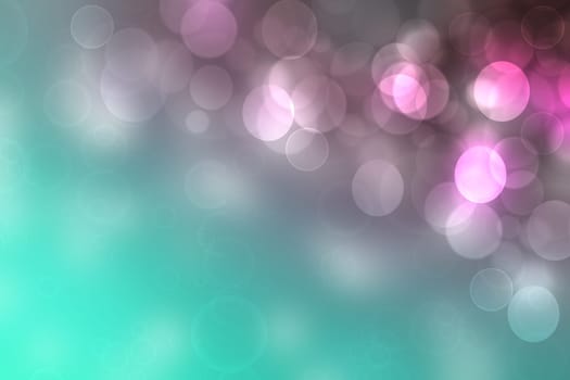 Abstract gradient pink turquoise blue shiny blurred background texture with circular bokeh lights. Beautiful backdrop. Space for design.
