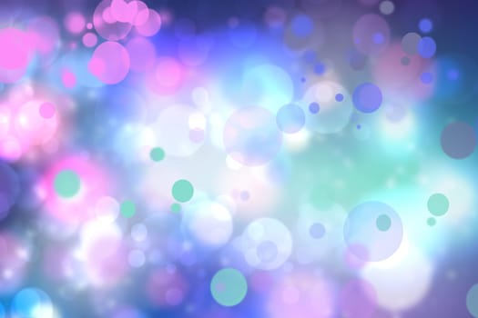 Abstract blurred fresh vivid spring summer light delicate pastel blue pink white green bokeh background texture with bright circular soft color lights. Beautiful backdrop illustration.