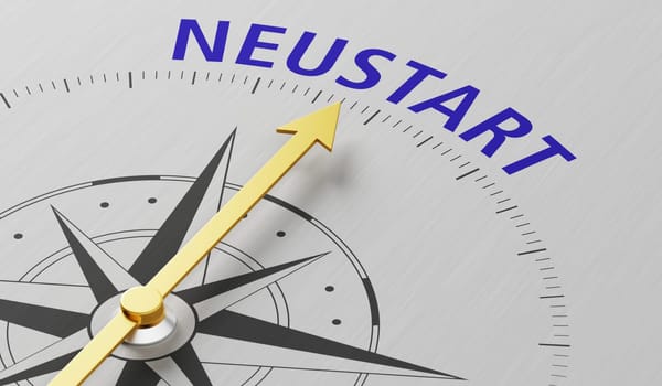 Compass needle pointing to the text Restart in german - Neustart - 3d render
