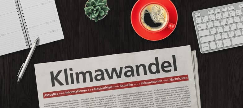 Newspaper on a desk - Climate change in german - Klimawandel