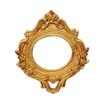 Oval blank shabby antique gold color frame isolated