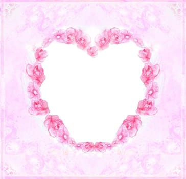 artistic card for valentine's day with a floral frame in the shape of a heart