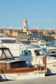 View over the harbor to the old town of Krk on the island of the same name in the Adriatic Sea in Croatia