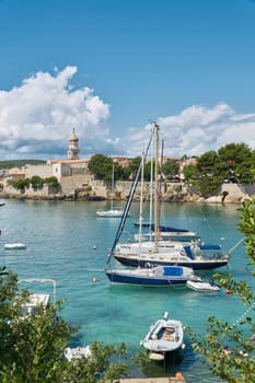 View over the harbor to the old town of Krk on the island of the same name in the Adriatic Sea in Croatia