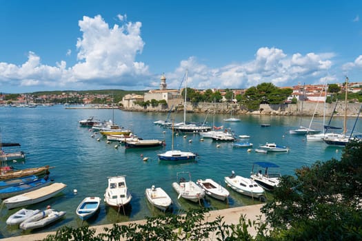 View over the harbor to the old town of Krk on the island of the same name in the Adriatic Sea in Croatia