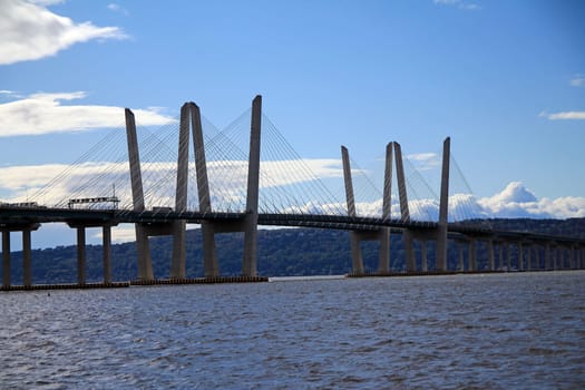 Close up of the central part of the Governator Cuomo bridge in the New York State
