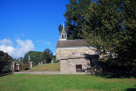 Sleepy Hollow church with the Old Dutch Burying Ground in New York State