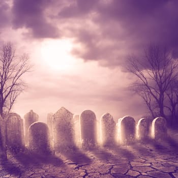 Spooky graveyard and moonlight
