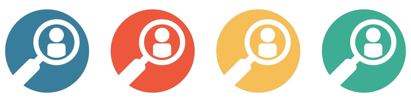 4 colorful Buttons blue, red, orange and green showing: Search employees, friends or members