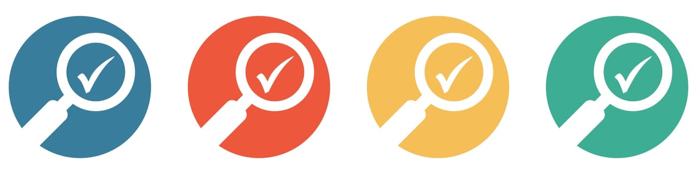 4 colorful Buttons blue, red, orange and green showing: Search and find