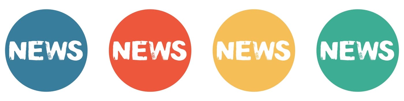 4 colorful Buttons blue, red, orange and green showing: News