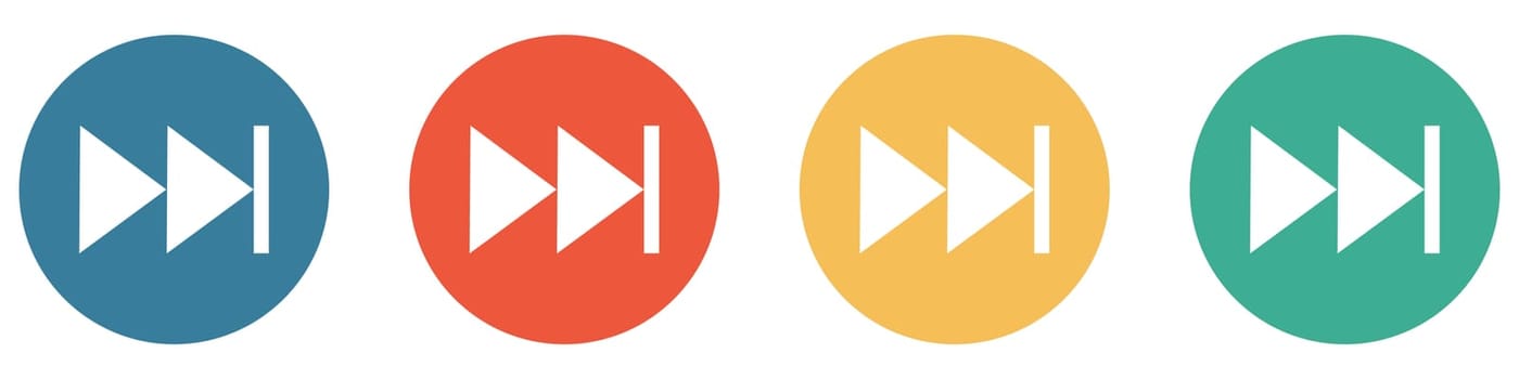 4 colorful Buttons blue, red, orange and green showing: Forward or next