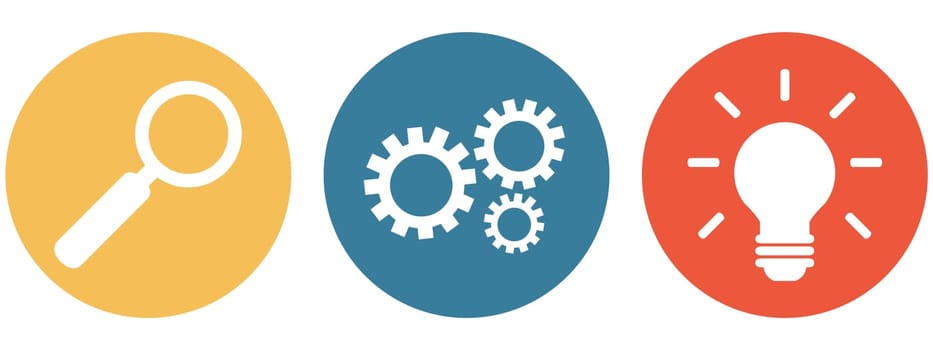 3 colorful buttons yellow blue red: Search for creative ideas and solution