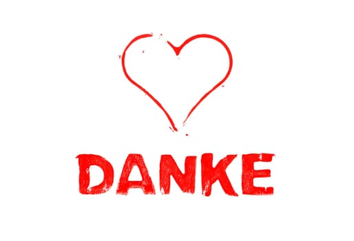 Thank you in german language with red grunge heart