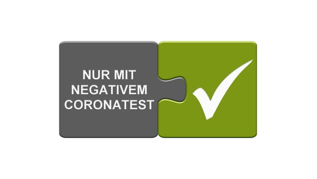 Puzzle button grey green: Visit with negative coronatest only in german language
