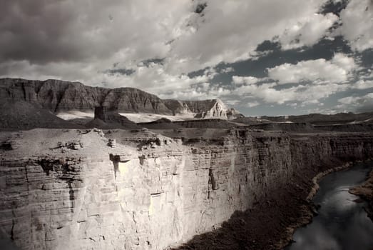 Sepia tone Colorado river and cliffs at Lee's Ferry Arizona