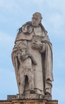 Seville, Spain: Sept, 27th, 2020: Bartolome de las Casas, 16th century spanish colonist and protector of the Indians. Palace of San Telmo, Seville, Spain. Sculpted by Antonio Susillo