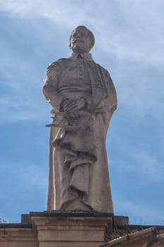 Seville, Spain: Sept, 27th, 2020: Fernando de Herrera,16th-century Spanish poet. Palace of San Telmo, Seville, Spain. Sculpted by Antonio Susillo