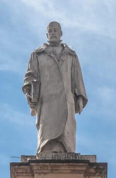 Seville, Spain: Sept, 27th, 2020: Benito Arias Montano, Spanish orientalist and editor of the Antwerp Polyglot. Palace of San Telmo, Seville, Spain. Sculpted by Antonio Susillo
