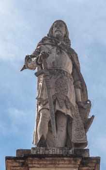 Seville, Spain: Sept, 27th, 2020: Rodrigo Ponce de Leon, 15th Century Castilian military. Palace of San Telmo, Seville, Spain. Sculpted by Antonio Susillo