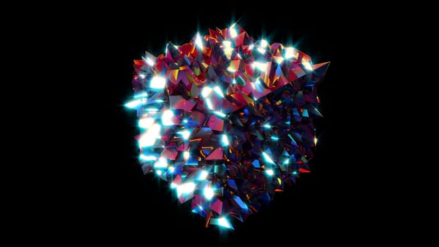 Geometric abstract crystal with futuristic 3d render bright gradient. Soft digital luster of mineral with sharp mosaic protrusions. Fantastic petrified flower with decorative design.