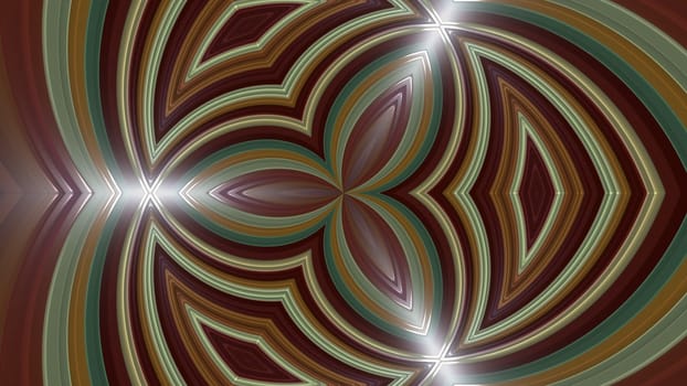 Futuristic kaleidoscope weave 3d render of stripes in abstract hypnotic tracery. Geometric mandala with vibrant gradient and natural design. Digital interior element with squiggly textures.