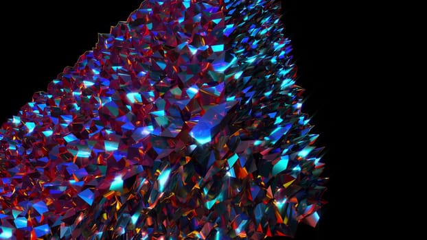 Geometric abstract crystal with futuristic 3d render bright gradient. Soft digital luster of mineral with sharp mosaic protrusions. Fantastic petrified flower with decorative design.