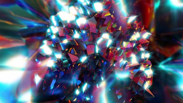 Geometric abstract crystal with futuristic 3d render bright gradient. Soft digital luster of mineral with sharp mosaic protrusions. Fantastic petrified flower with decorative design.
