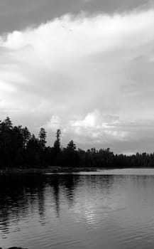 Monochrome of Cloudy day at Woods Canyon Lake in White mountains of Arizona
