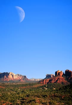 Half Moon Over Cathedral Rock in Sedona