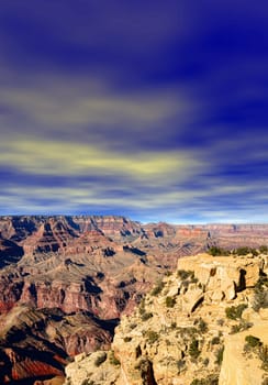Late afternoon in the Grand Canyon Arizona with colorful sky