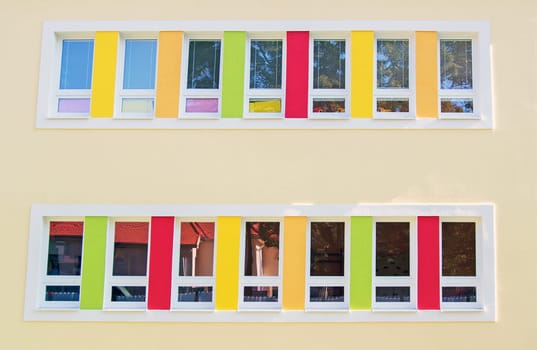 Colorful windows on school building